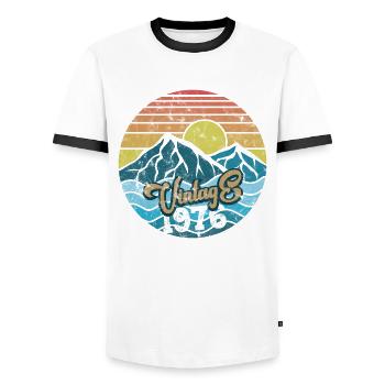 50e anniversaire du Vintage 1976 - T-shirt contrasté Homme - blanc/noir - Devant - AI Model Female 172 light (172cm) & AI Model Male 178 dark (178cm)
