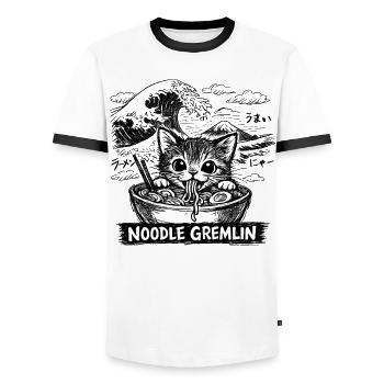 Cat Ramen Anime - Men's Ringer Shirt - white/black - Front - AI Model Female 172 light (172cm) & AI Model Male 178 dark (178cm)