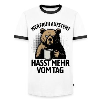 Ours - Si tu te lèves tôt, tu détestes plus de la journée - T-shirt contrasté Homme - blanc/noir - Devant - AI Model Female 172 light (172cm) & AI Model Male 178 dark (178cm)