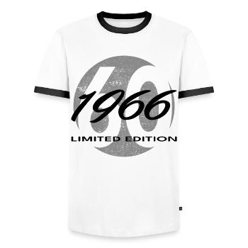 60th Birthday 1966 Gift for Men and Women - Men's Ringer Shirt - white/black - Front - AI Model Female 172 light (172cm) & AI Model Male 178 dark (178cm)
