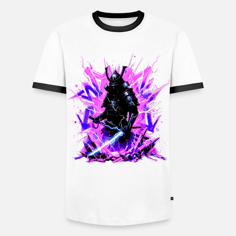 Cyber Samurai – Synthwave Katana Geist - T-shirt contrasté Homme - blanc/noir