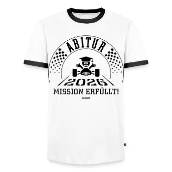 Abitur 2026 – Mission Erfüllt (Zieleinfahrt / B) - Männer Kontrast-T-Shirt - Weiß/Schwarz - Vorne - AI Model Female 172 light (172cm) & AI Model Male 178 dark (178cm)