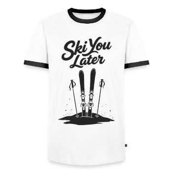 Skier plus tard : Drôle de dicton pour les skieurs - T-shirt contrasté Homme - blanc/noir - Devant - AI Model Female 172 light (172cm) & AI Model Male 178 dark (178cm)