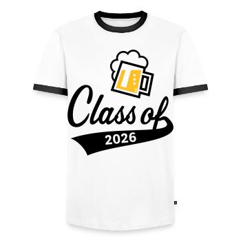 Class Of 2026 (Abschlussklasse / Bier / 2C POS) - Männer Kontrast-T-Shirt - Weiß/Schwarz - Vorne - AI Model Female 172 light (172cm) & AI Model Male 178 dark (178cm)