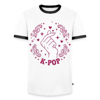 K-Pop Finger Herz Koreanische Musik Niedliche K-Pop Liebe - Männer Kontrast-T-Shirt - Weiß/Schwarz - Vorne - AI Model Female 172 light (172cm) & AI Model Male 178 dark (178cm)