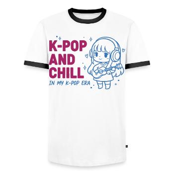 K-Pop et chill à mon époque K-Pop Musique coréenne - T-shirt contrasté Homme - blanc/noir - Devant - AI Model Female 172 light (172cm) & AI Model Male 178 dark (178cm)