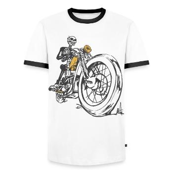 Skeleton_Moto_Spirit - T-shirt contrasté Homme - blanc/noir - Devant - AI Model Female 172 light (172cm) & AI Model Male 178 dark (178cm)
