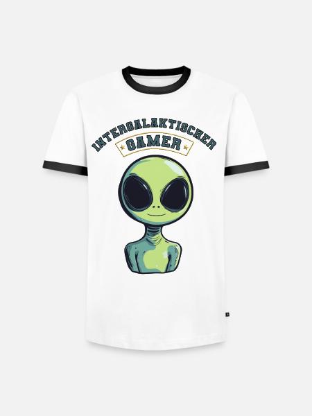 intergalaktischer gamer alien zocken - Männer Kontrast-T-Shirt - Weiß/Schwarz