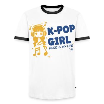 K-Pop Girl Music Is My Life Korean Pop Music Cute - Men's Ringer Shirt - white/black - Front - AI Model Female 172 light (172cm) & AI Model Male 178 dark (178cm)