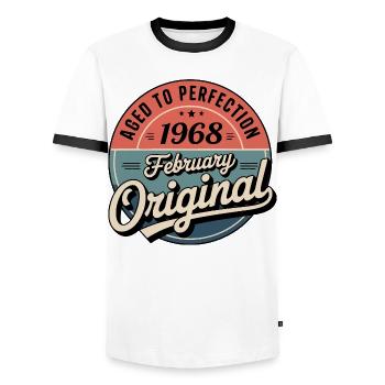 Geburtstag 1968, Februar 1968, geboren im Februar 1968 - Männer Kontrast-T-Shirt - Weiß/Schwarz - Vorne - AI Model Female 172 light (172cm) & AI Model Male 178 dark (178cm)