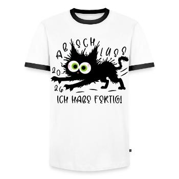 Abschluss 2026 Ich habe fertig Katze - Männer Kontrast-T-Shirt - Weiß/Schwarz - Vorne - AI Model Female 172 light (172cm) & AI Model Male 178 dark (178cm)