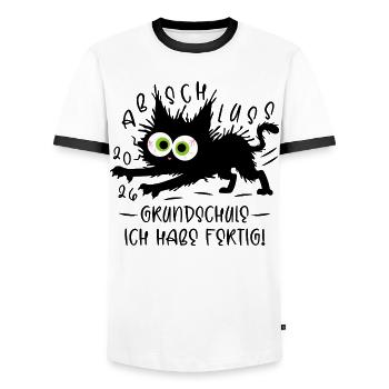 Abschluss 2026 Grundschule Ich habe fertig Katze - Männer Kontrast-T-Shirt - Weiß/Schwarz - Vorne - AI Model Female 172 light (172cm) & AI Model Male 178 dark (178cm)