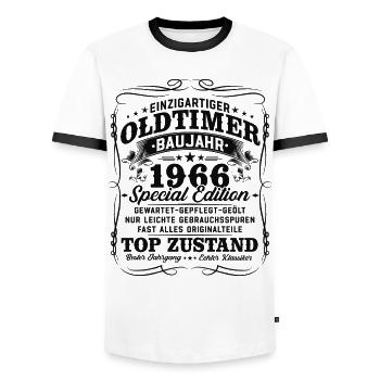 60. Geburtstag 1966 Oldtimer Geschenk Retro - Männer Kontrast-T-Shirt - Weiß/Schwarz - Vorne - AI Model Female 172 light (172cm) & AI Model Male 178 dark (178cm)