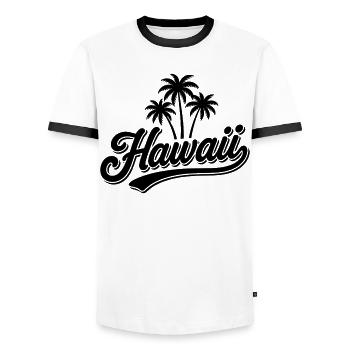 Hawaii Summer Vibes with Palm Trees and Sea - Men's Ringer Shirt - white/black - Front - AI Model Female 172 light (172cm) & AI Model Male 178 dark (178cm)