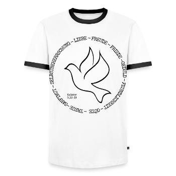Früchte des Geistes. Galater 5, 22-23 - Männer Kontrast-T-Shirt - Weiß/Schwarz - Vorne - AI Model Female 172 light (172cm) & AI Model Male 178 dark (178cm)