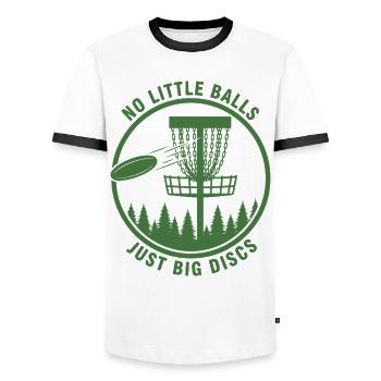 No Little Balls Just Big Discs Funny Disc Golf - Men's Ringer Shirt - white/black - Front - AI Model Female 172 light (172cm) & AI Model Male 178 dark (178cm)