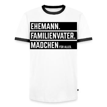 Mari Famille Homme Fille Pour Tout, Beam B - T-shirt contrasté Homme - blanc/noir - Devant - AI Model Female 172 light (172cm) & AI Model Male 178 dark (178cm)
