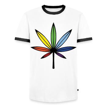 Cannabis / Marihuana / Hanf (Outline / Rainbow) - Männer Kontrast-T-Shirt - Weiß/Schwarz - Vorne - AI Model Female 172 light (172cm) & AI Model Male 178 dark (178cm)