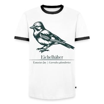 Jay Silhouette | Ornithologie | Dessin - T-shirt contrasté Homme - blanc/noir - Devant - AI Model Female 172 light (172cm) & AI Model Male 178 dark (178cm)