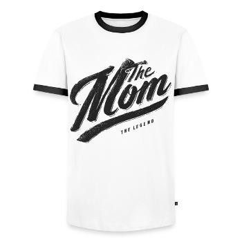 The Mom The Legend Vintage Script - Men's Ringer Shirt - white/black - Front - AI Model Female 172 light (172cm) & AI Model Male 178 dark (178cm)