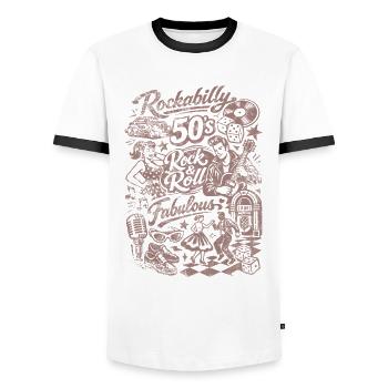 Rockabilly Vintage 50s Rock & Roll | Fabulous - Männer Kontrast-T-Shirt - Weiß/Schwarz - Vorne - AI Model Female 172 light (172cm) & AI Model Male 178 dark (178cm)