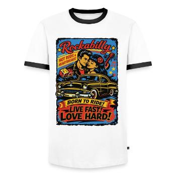 Rockabilly Vintage 50s Rock & Roll | Born to ride - Männer Kontrast-T-Shirt - Weiß/Schwarz - Vorne - AI Model Female 172 light (172cm) & AI Model Male 178 dark (178cm)