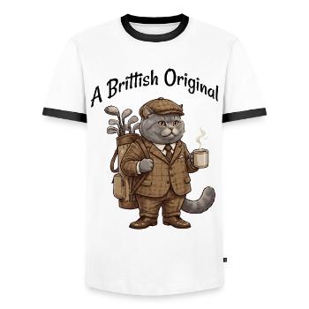 T-shirt drôle de chat britannique à poil court - T-shirt contrasté Homme - blanc/noir - Devant - AI Model Female 172 light (172cm) & AI Model Male 178 dark (178cm)