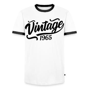 1965 Born in 1965, 56th birthday - Men's Ringer Shirt - white/black - Front - AI Model Female 172 light (172cm) & AI Model Male 178 dark (178cm)