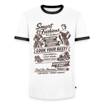 Nostalgie de la mode rétro | Femmes | Mode vintage - T-shirt contrasté Homme - blanc/noir - Devant - AI Model Female 172 light (172cm) & AI Model Male 178 dark (178cm)