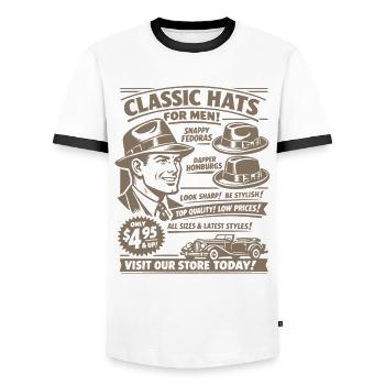 Nostalgie de la mode rétro | Hommes | Mode vintage - T-shirt contrasté Homme - blanc/noir - Devant - AI Model Female 172 light (172cm) & AI Model Male 178 dark (178cm)