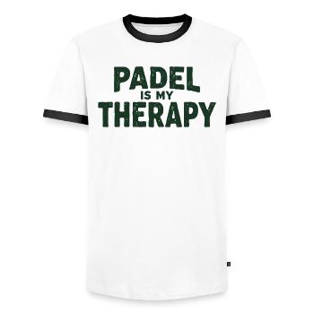 Padel is my Therapy Sportler Statement - Männer Kontrast-T-Shirt - Weiß/Schwarz - Vorne - AI Model Female 172 light (172cm) & AI Model Male 178 dark (178cm)