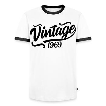 1969 Born in 1969, 56th birthday - Men's Ringer Shirt - white/black - Front - AI Model Female 172 light (172cm) & AI Model Male 178 dark (178cm)