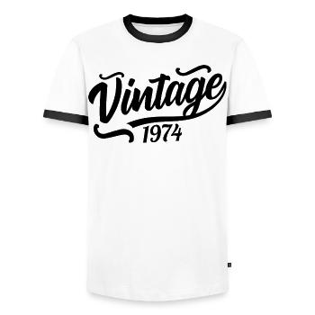 1974 Born in 1974, 56th birthday - Men's Ringer Shirt - white/black - Front - AI Model Female 172 light (172cm) & AI Model Male 178 dark (178cm)
