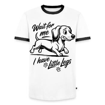 Wait for me I have little legs - Dackel Dachshund - Männer Kontrast-T-Shirt - Weiß/Schwarz - Vorne - AI Model Female 172 light (172cm) & AI Model Male 178 dark (178cm)