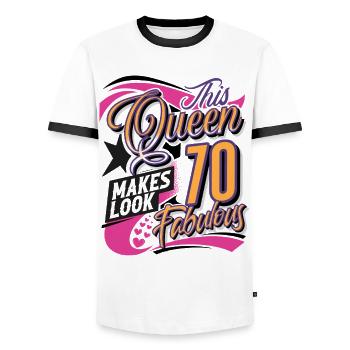 Reine du 70e anniversaire - T-shirt contrasté Homme - blanc/noir - Devant - AI Model Female 172 light (172cm) & AI Model Male 178 dark (178cm)