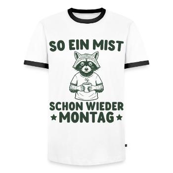 Morning grouch raccoon - Monday again - Men's Ringer Shirt - white/black - Front - AI Model Female 172 light (172cm) & AI Model Male 178 dark (178cm)