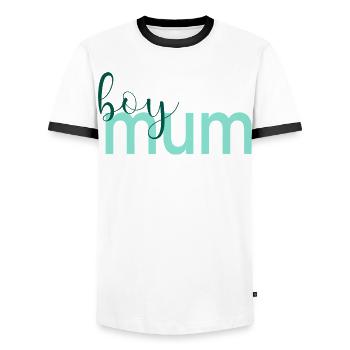 Mother Day Boy Mum - Men's Ringer Shirt - white/black - Front - AI Model Female 172 light (172cm) & AI Model Male 178 dark (178cm)