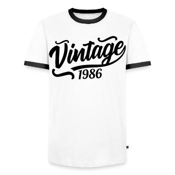 1986 Born in 1986, 56th birthday - Men's Ringer Shirt - white/black - Front - AI Model Female 172 light (172cm) & AI Model Male 178 dark (178cm)