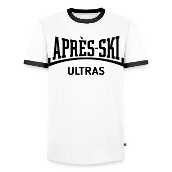 Après-Ski Ultras (Apres Ski / Konkav / Black) - Männer Kontrast-T-Shirt - Weiß/Schwarz - Vorne - AI Model Female 172 light (172cm) & AI Model Male 178 dark (178cm)