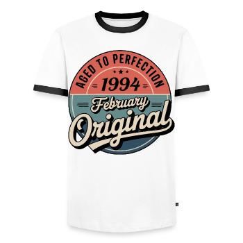 Anniversaire 1994 Février 1994 né en Février 1994 - T-shirt contrasté Homme - blanc/noir - Devant - AI Model Female 172 light (172cm) & AI Model Male 178 dark (178cm)