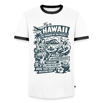 Affiche du voyage de rêve à Hawaï des années 50 - T-shirt contrasté Homme - blanc/noir - Devant - AI Model Female 172 light (172cm) & AI Model Male 178 dark (178cm)