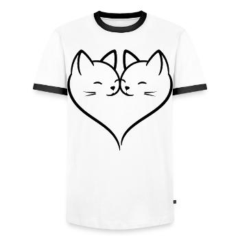 Cat Heart Love Line Art | Cute Romantic Cats Duo - Men's Ringer Shirt - white/black - Front - AI Model Female 172 light (172cm) & AI Model Male 178 dark (178cm)