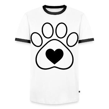 Minimal Paw Print with Heart | Animal Love Line - Men's Ringer Shirt - white/black - Front - AI Model Female 172 light (172cm) & AI Model Male 178 dark (178cm)