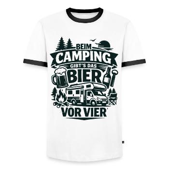 Beer before four at the campsite - Men's Ringer Shirt - white/black - Front - AI Model Female 172 light (172cm) & AI Model Male 178 dark (178cm)