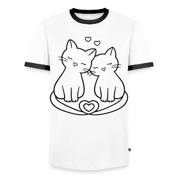 Amour de couple de chats mignons | Douce Romance - T-shirt contrasté Homme - blanc/noir - Devant - AI Model Female 172 light (172cm) & AI Model Male 178 dark (178cm)