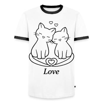 Un couple de chats mignons adore l’art en ligne | Style romantique du chat - T-shirt contrasté Homme - blanc/noir - Devant - AI Model Female 172 light (172cm) & AI Model Male 178 dark (178cm)