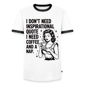 Déclaration d’amour du vrai café pour la sieste - T-shirt contrasté Homme - blanc/noir - Devant - AI Model Female 172 light (172cm) & AI Model Male 178 dark (178cm)