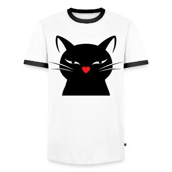 Cute Cat Face with Red Heart Nose | Line Art Cat - Männer Kontrast-T-Shirt - Weiß/Schwarz - Vorne - AI Model Female 172 light (172cm) & AI Model Male 178 dark (178cm)