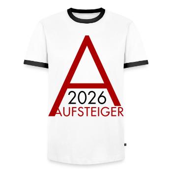 Promoted 2026 Promotion - Men's Ringer Shirt - white/black - Front - AI Model Female 172 light (172cm) & AI Model Male 178 dark (178cm)
