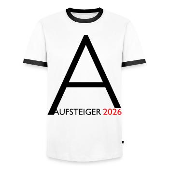 Promoted 2026 Promotion - Men's Ringer Shirt - white/black - Front - AI Model Female 172 light (172cm) & AI Model Male 178 dark (178cm)